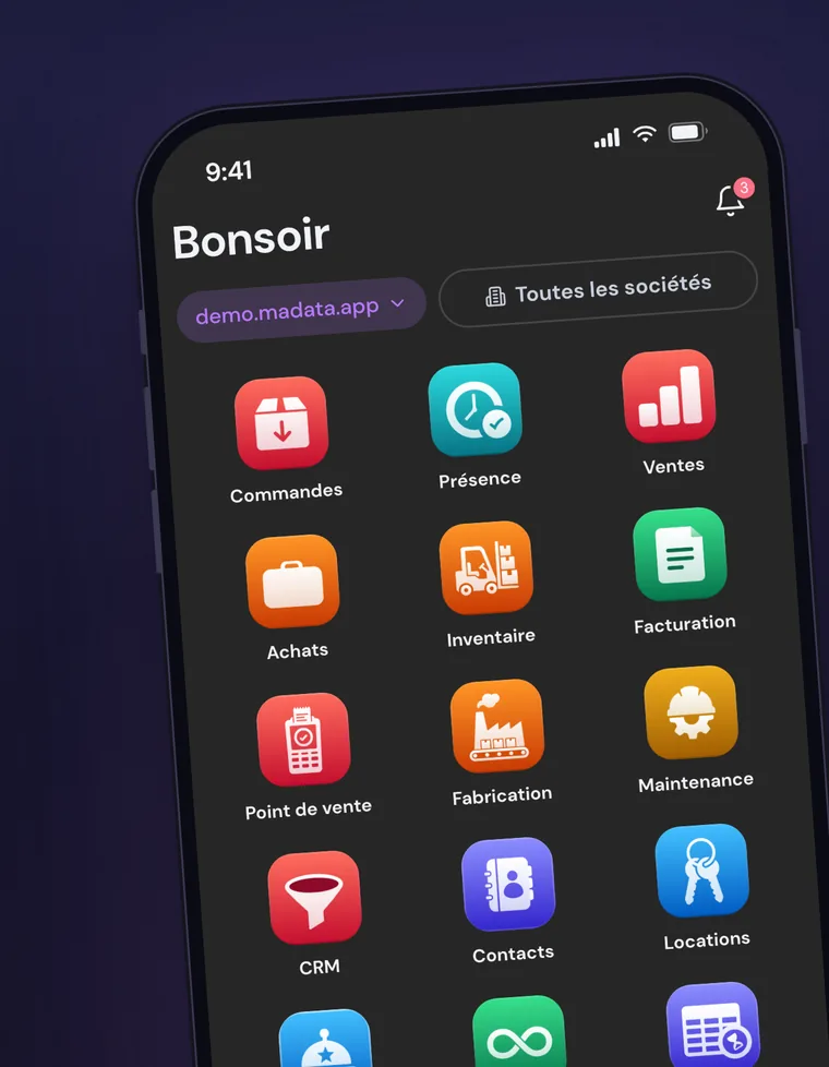 Application mobile Madata : écran des applications